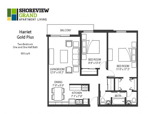 Harriet Gold Plus Floor Plan at Shoreview Grand, Shoreview